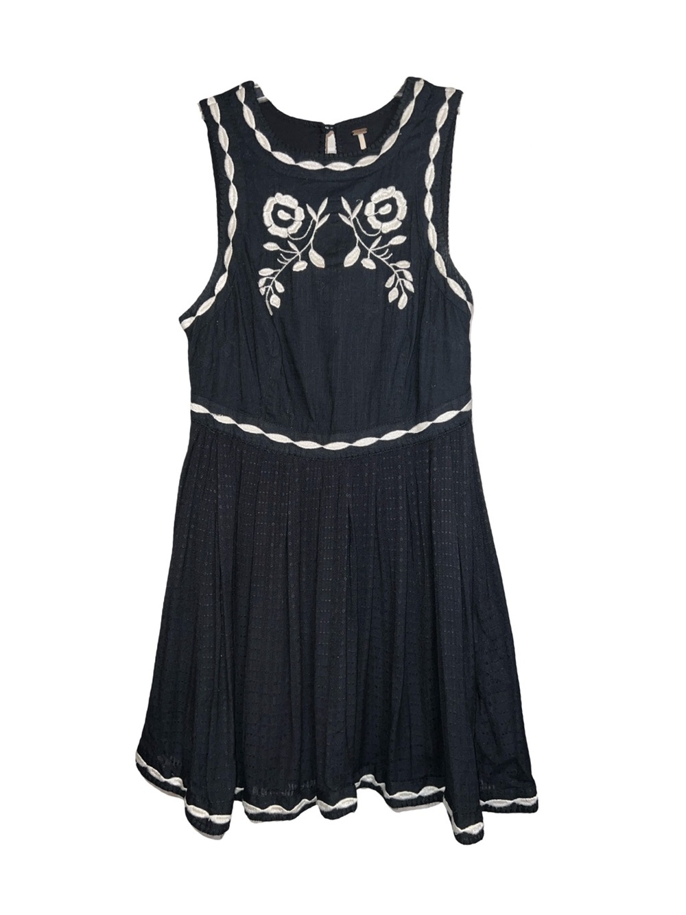 Free People Birds of a Feather Embroidered Mini Dress Size 4 Floral Black White